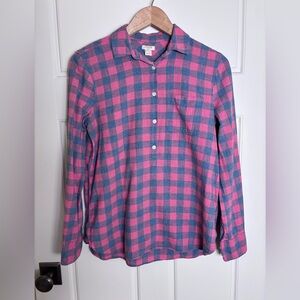 J. Crew Pink and Blue Gingham Popcover Cotton Collared Shirt